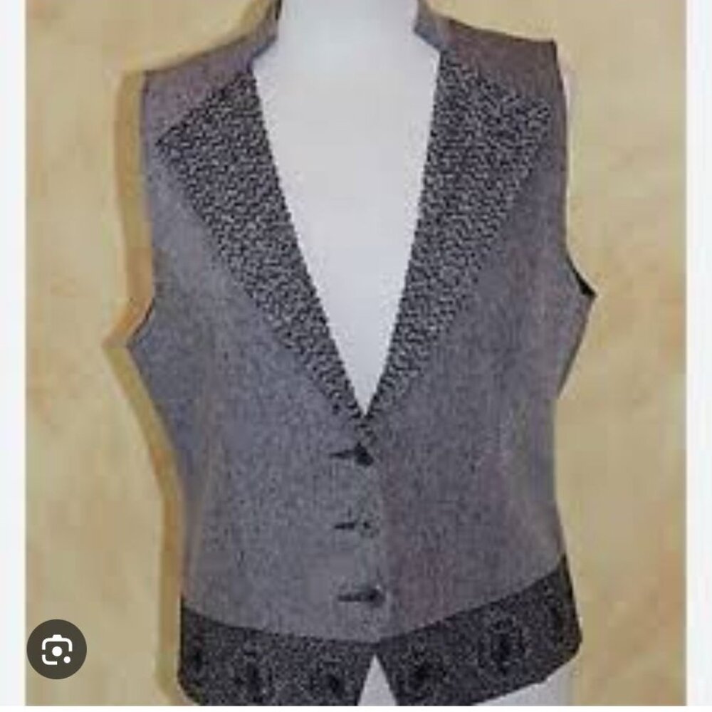 Coldwater Creek Gray Tweed Vest with Black Trim